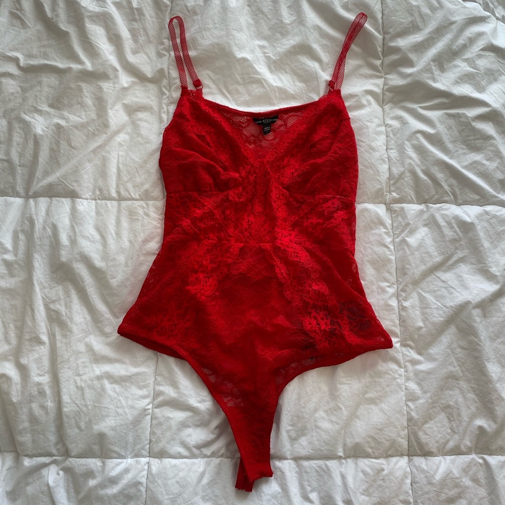 Guess Red Lace Bodysuit